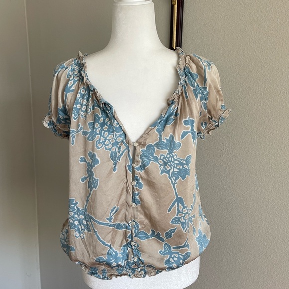 Joie Tops - Joie Silk Blue Floral Blouse - Tan Base Size S